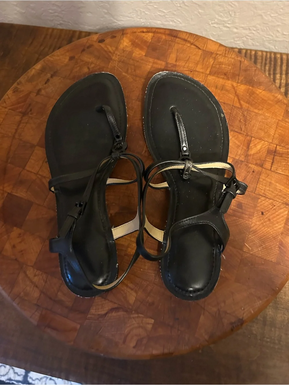 Michael Kors Black Leather Thong Sandals with Gold Accents